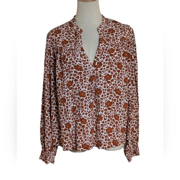 Treasure & Bond Rust and White Patterned Pull Over Blouse Top NWT - Picture 1 of 7